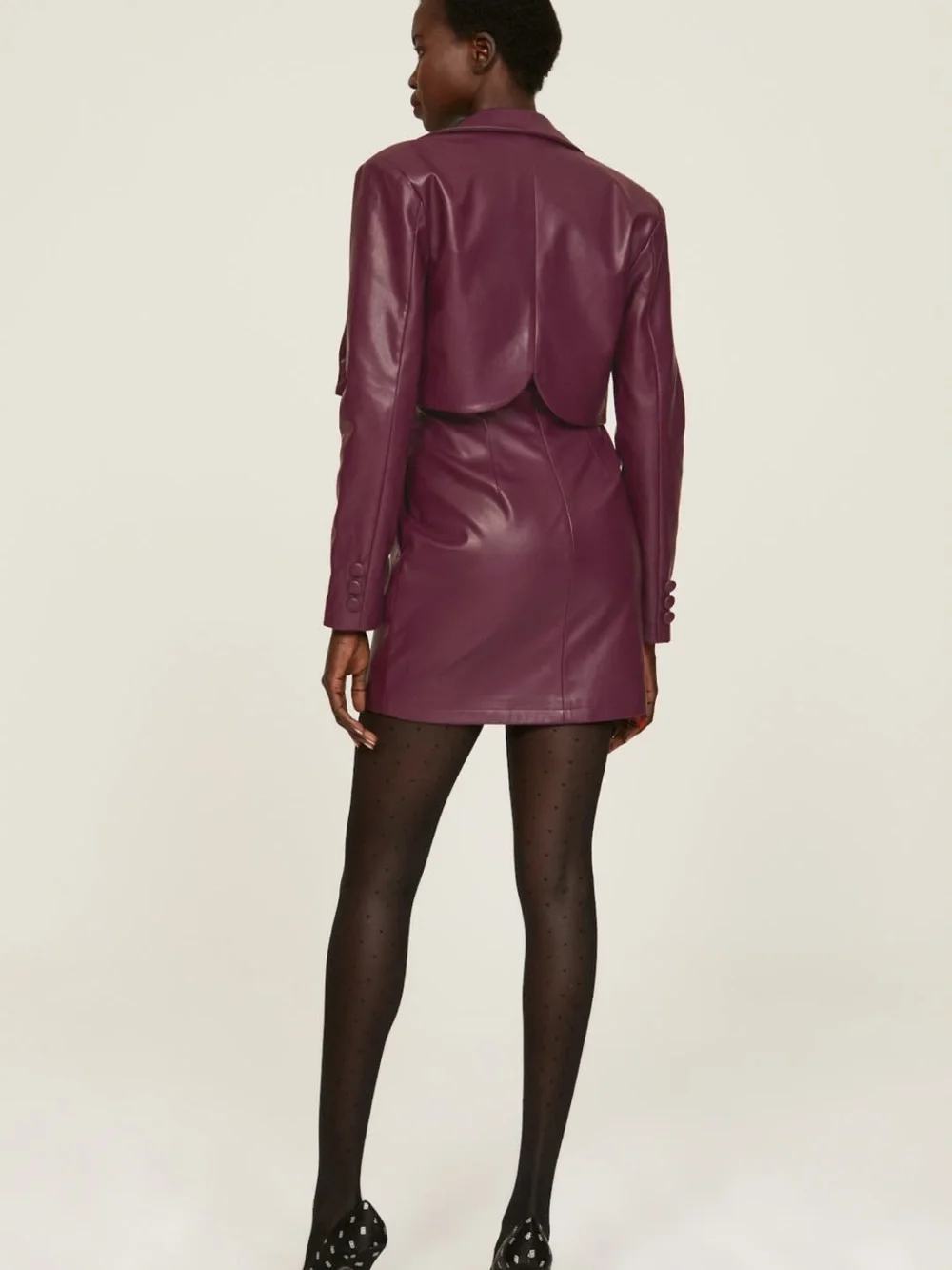 Vegan Leather crop Jacket in Plum